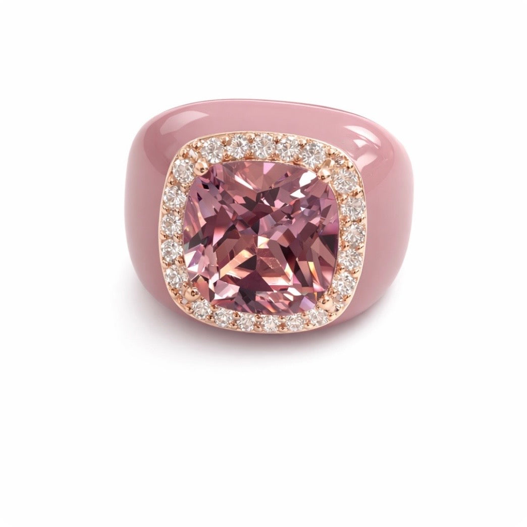 Chevalier Ring with Enamel and Stone | Pink Antique
