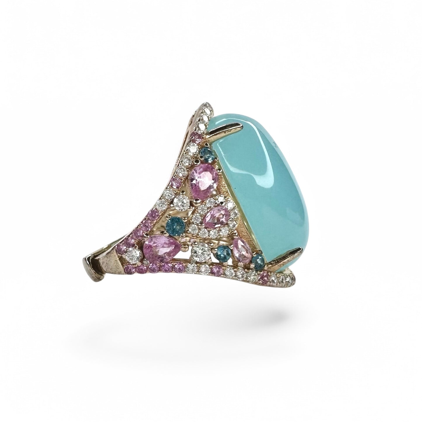 Ring Oval with Swaroski stones | Aqua