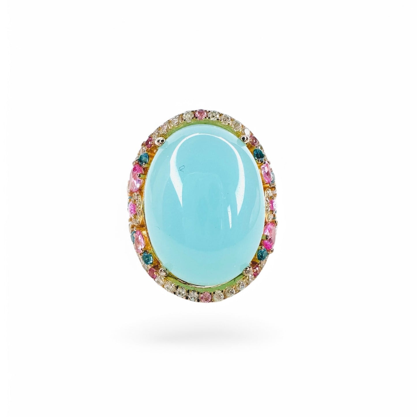 Ring Oval with Swaroski stones | Aqua