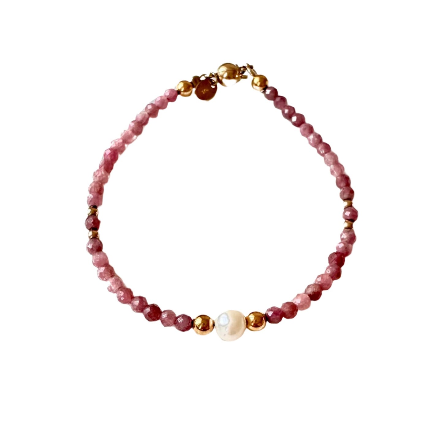 The Gold Collection Bracelet | Rhodonite Rose Quartz, Fresh water pearl