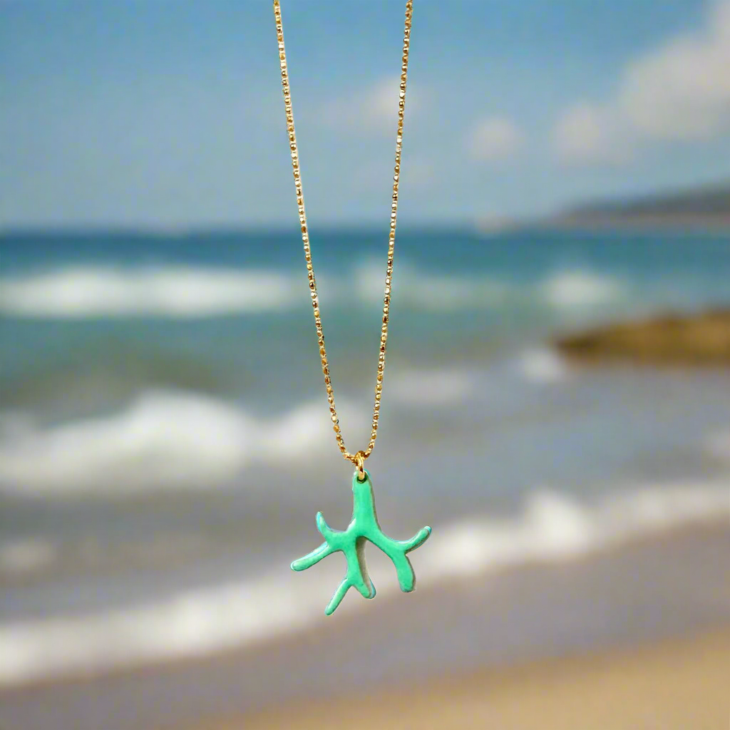 Coral Necklace | Turquoise Enamel