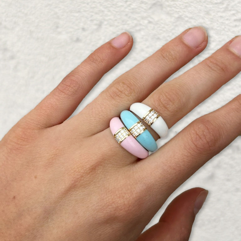 Enamel Ring with White Zirconia | White