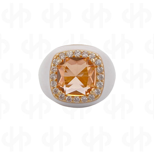 Chevalier Ring with Enamel and Stone | White