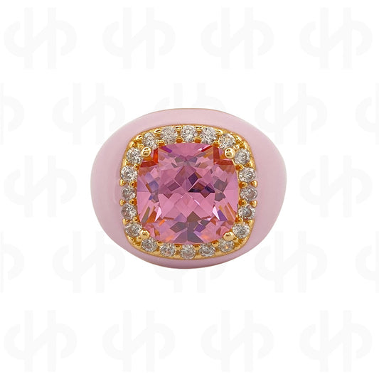 Chevalier Ring with Enamel and Stone | Pink