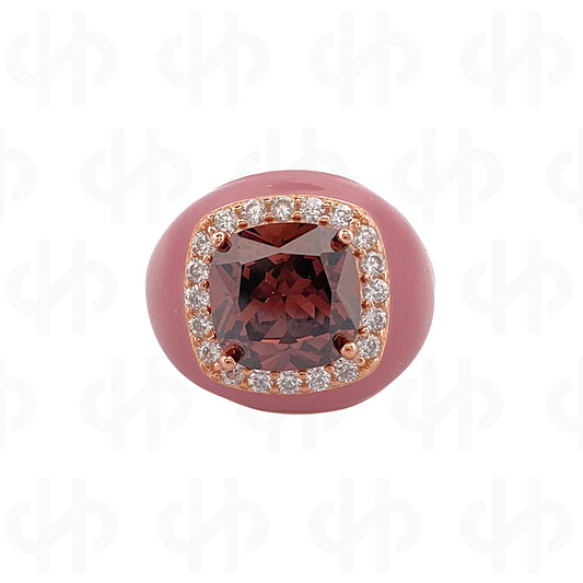 Chevalier Ring with Enamel and Stone | Pink Antique