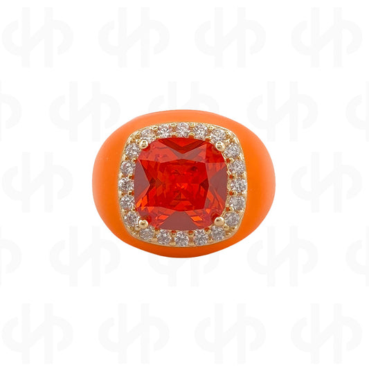 Chevalier Ring with Enamel and Stone | Orange