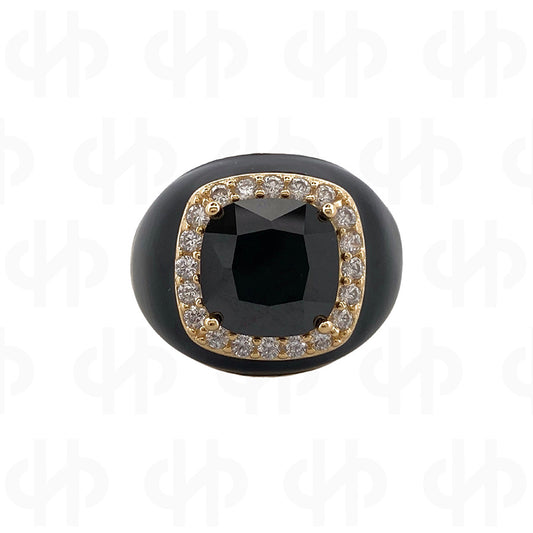 Chevalier Ring with Enamel and Stone | Black