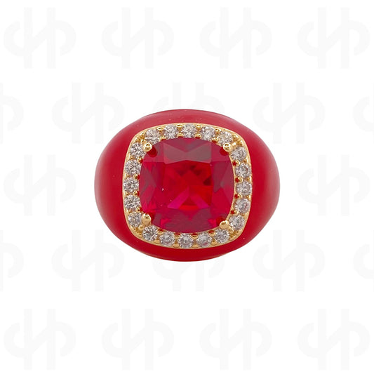 Chevalier Ring with Enamel and Stone | Red