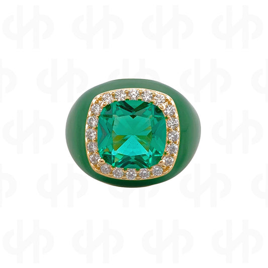 Chevalier Ring with Enamel and Stone | Green