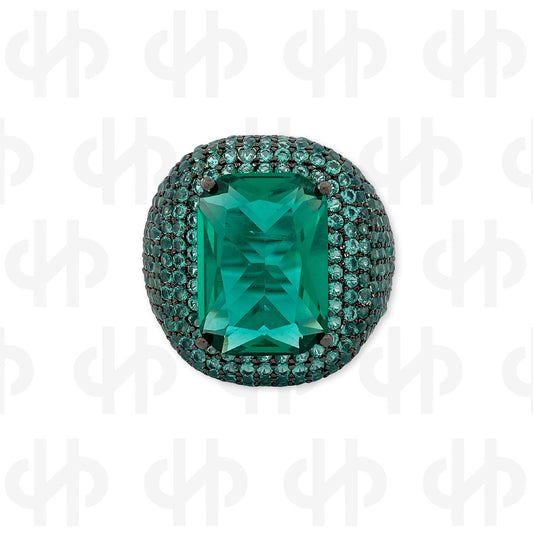 Green crystal rectangle ring