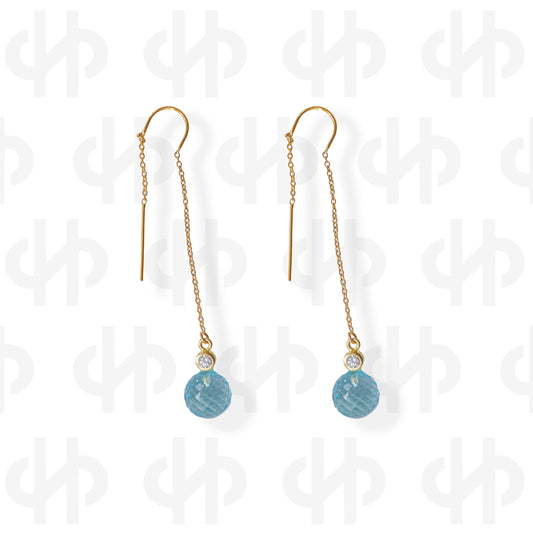 Gold thread earrings with aquamarine and rock crystal