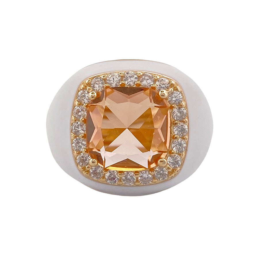 Chevalier Ring with Enamel and Stone | White