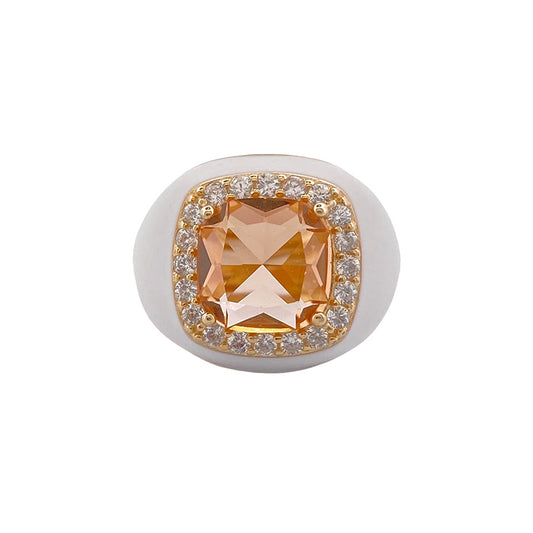 Chevalier Ring with Enamel and Stone | White