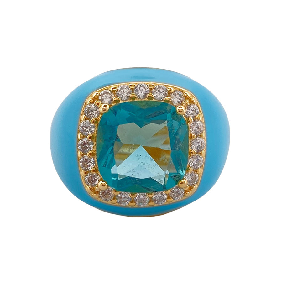 Chevalier Ring with Enamel and Stone | Aqua