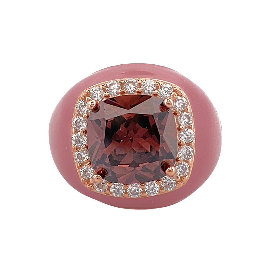 Chevalier Ring with Enamel and Stone | Pink Antique