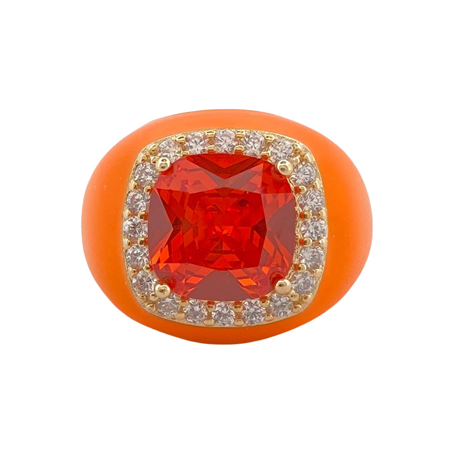 Chevalier Ring with Enamel and Stone | Orange