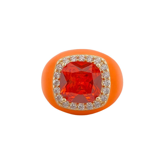 Chevalier Ring with Enamel and Stone | Orange