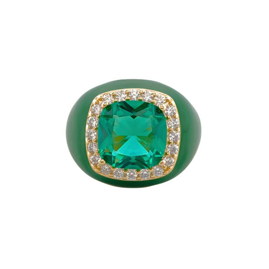 Chevalier Ring with Enamel and Stone | Green