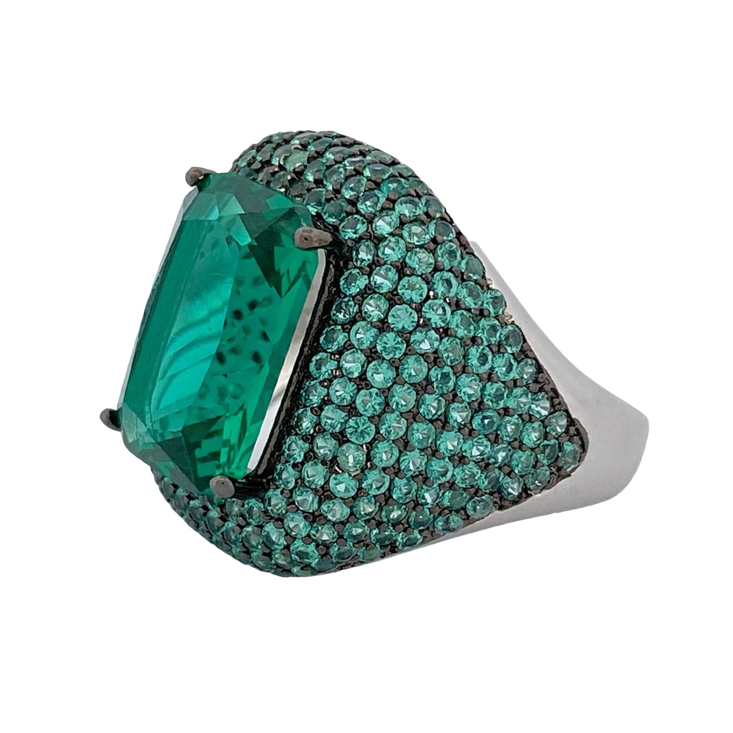 Green crystal rectangle ring