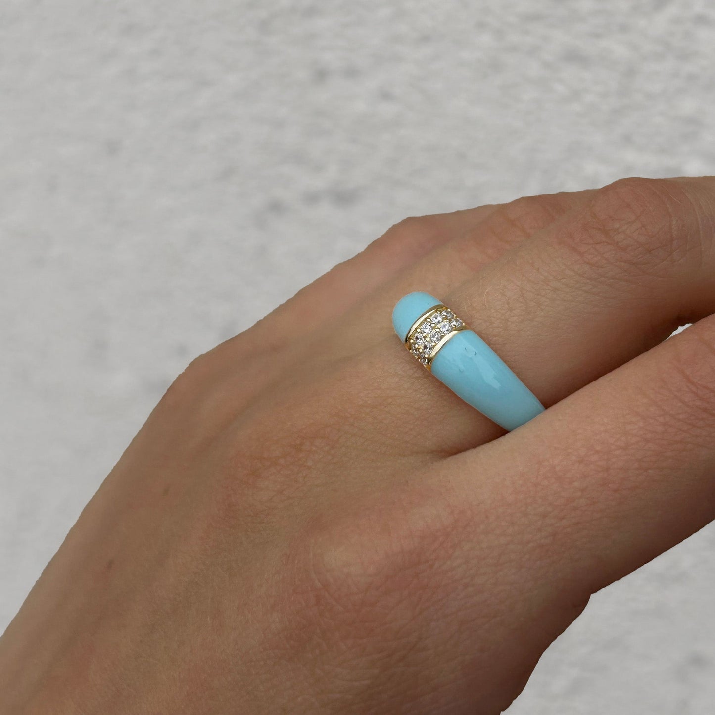 Enamel Ring with White Zirconia | Turquoise