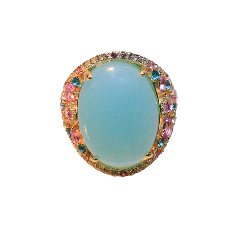 Ring Oval with Swaroski stones | Aqua