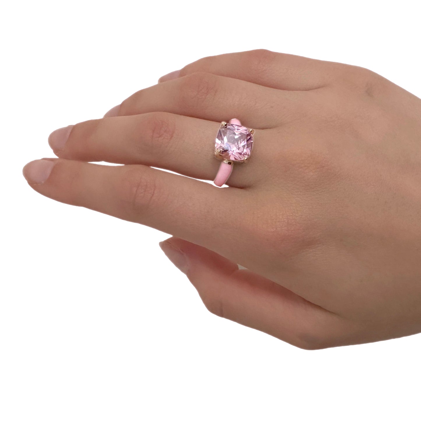 Enamel gold ring cubic zirconia | pink