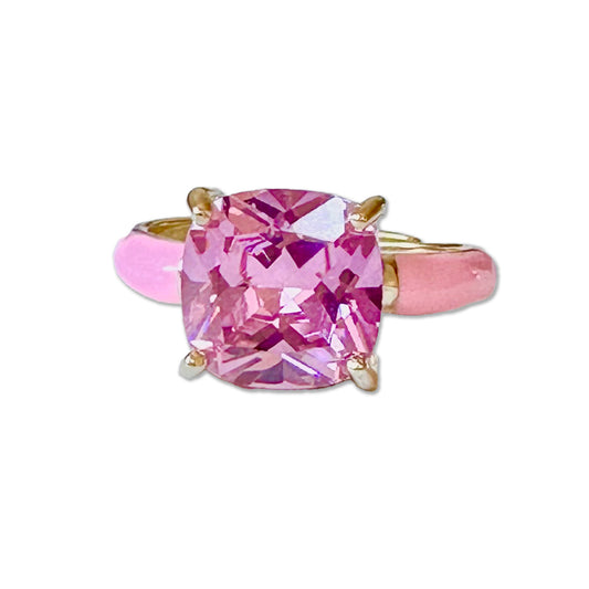 Enamel gold ring cubic zirconia | pink