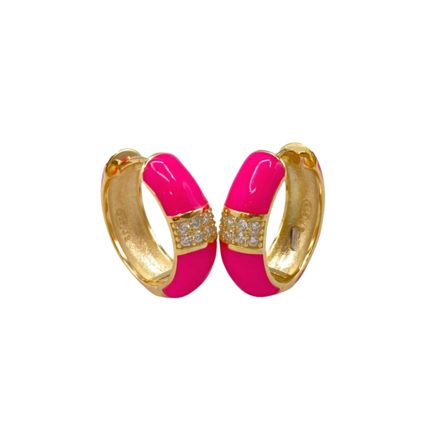 Hoop Earrings with Enamel | Dark Pink