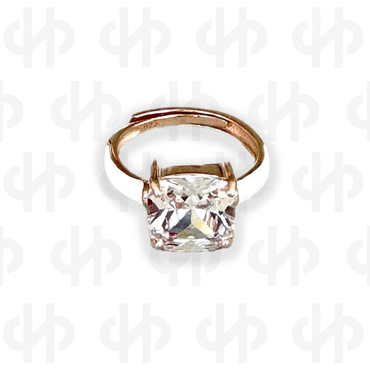 Enamel White rose gold ring with cubic zirconia