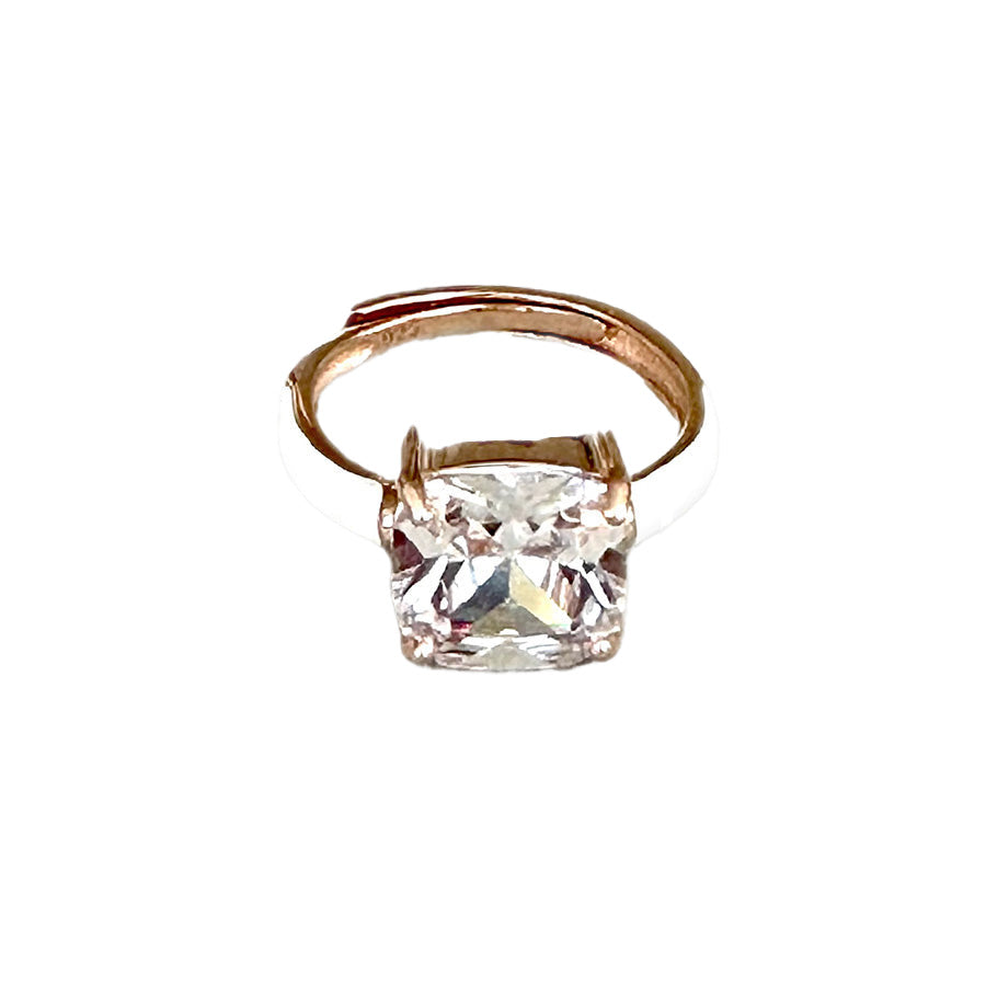 Enamel White rose gold ring with cubic zirconia