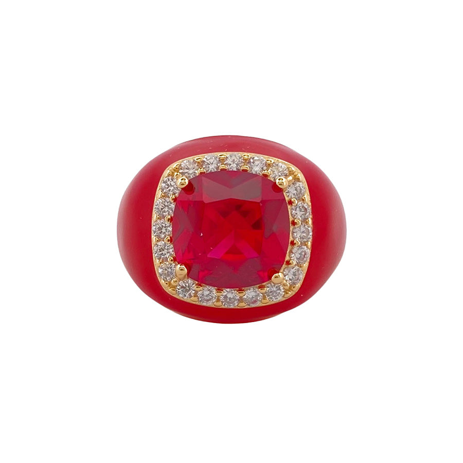 Chevalier Ring with Enamel and Stone | Red