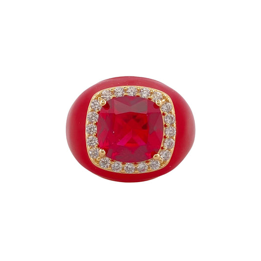 Chevalier Ring with Enamel and Stone | Red