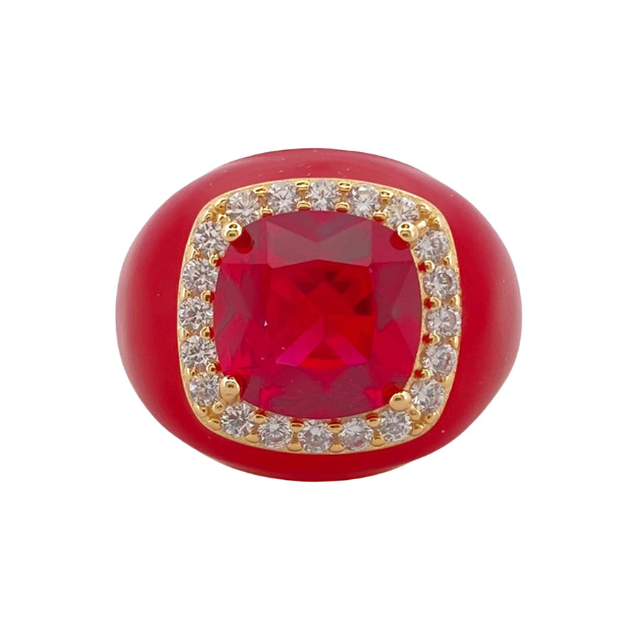 Chevalier Ring with Enamel and Stone | Red