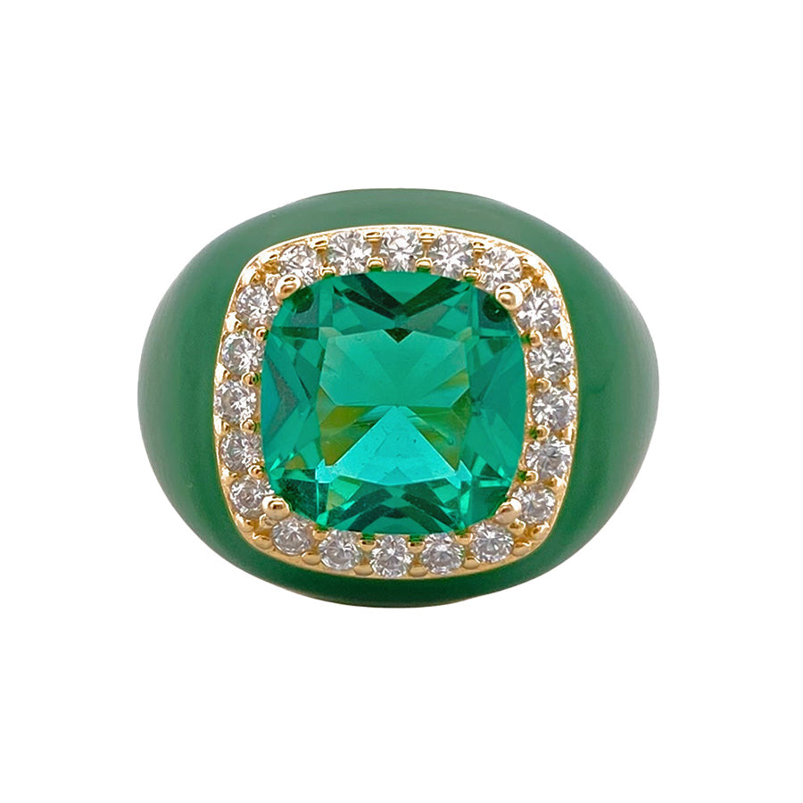 Chevalier Ring with Enamel and Stone | Green