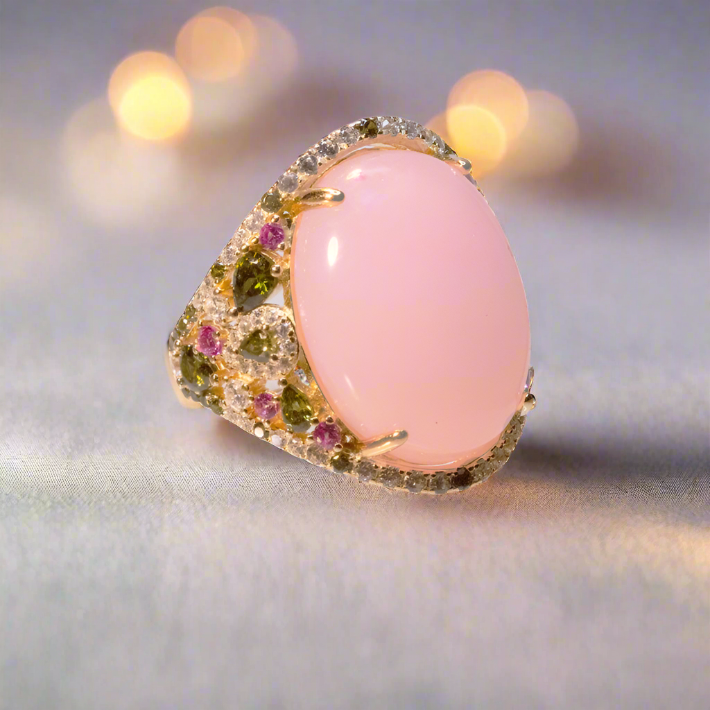 Ring Oval with Swaroski stones | Pink