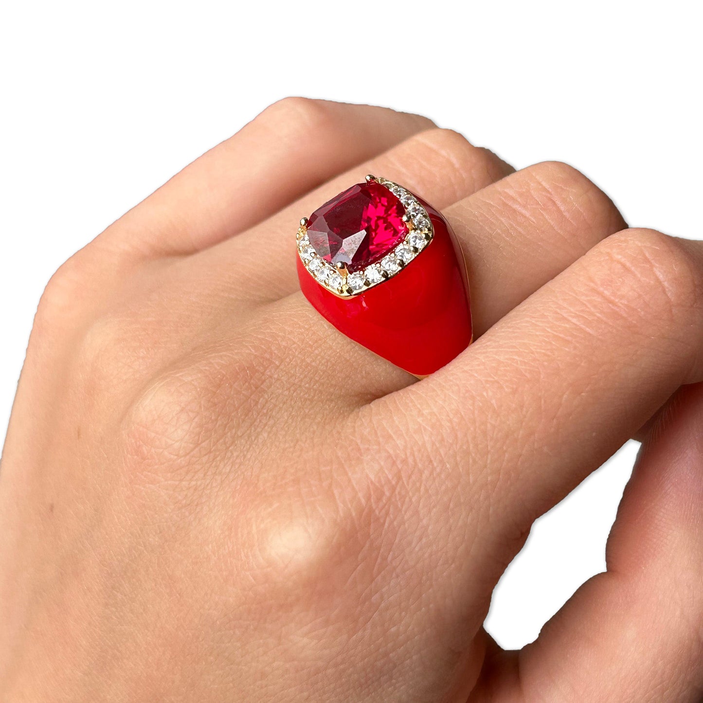 Chevalier Ring with Enamel and Stone | Red