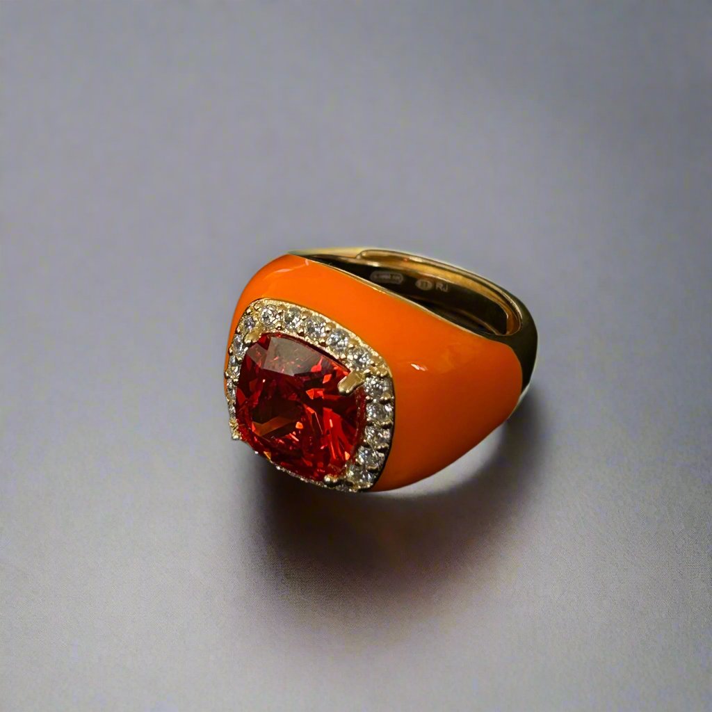 Chevalier Ring with Enamel and Stone | Orange